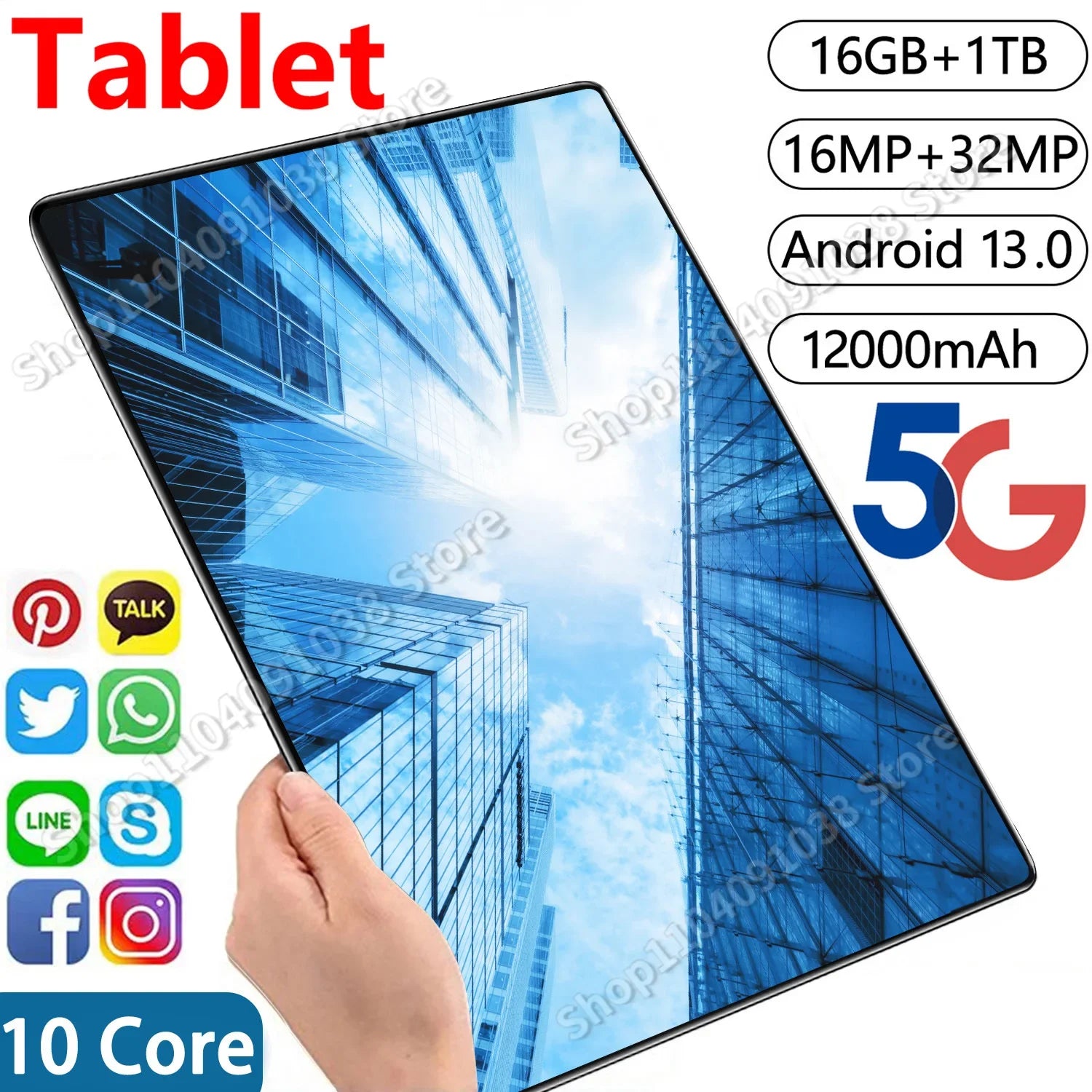 2024 New 12 inch Network Android 13.0 Tablet 16GB RAM 1TB ROM 16MP 32MP 10 Core 12000mAh tablet 4 5G Wifi Tablet